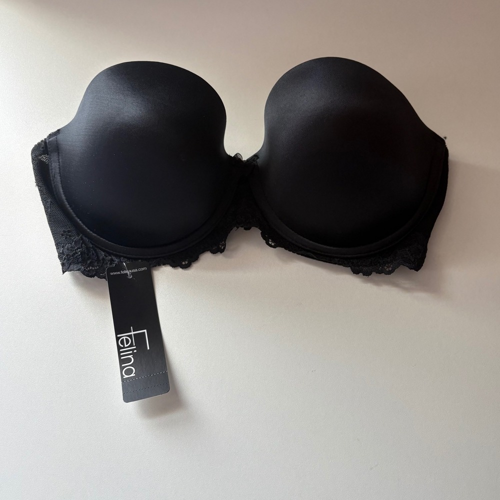 NEW Felina Jezebel Women 34D Strapless Bra Black Caress Too Lace 26533